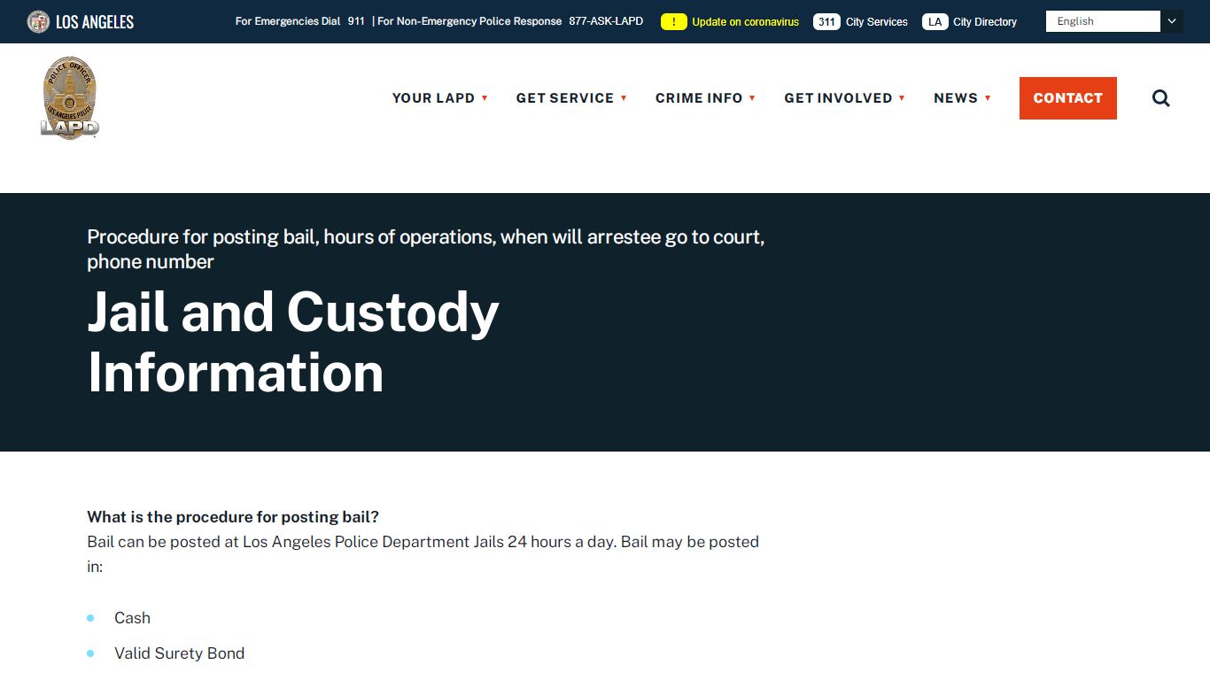 Jail and Custody Information - LAPD Online